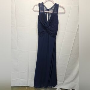 Roiii Elegant Navy Blue Lace Evening Dress